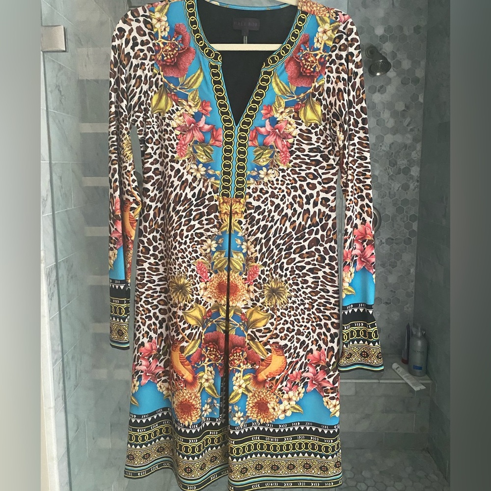 Hale Bob colorful A-line dress with chain link design neckline and cuffs 💃 - Picture 4 of 14